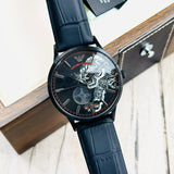 Emporio Armani Meccanico Skeleton Black Dial Black Leather Strap Watch For Men - AR60046