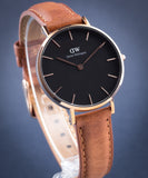 Daniel Wellington Classic Petite Durham Black Dial Brown Leather Strap Watch For Women - DW00100166