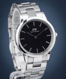 Daniel Wellington Iconic Link Black Dial Silver Steel Strap Watch For Women - DW00100208
