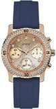 Guess Confetti Diamonds Gold Dial Blue Rubber Strap Watch For Women - W1098L6