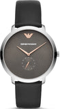 Emporio Armani Modern Slim Quartz Grey Dial Black Leather Strap Watch For Men - AR11162