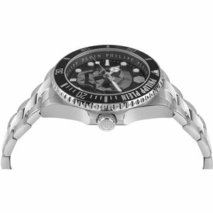 Philipp Plein The $kull Diver Black Dial Silver Stainless Steel Strap Watch For Men- PWOAA0522