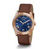 Guess Connoisseur Blue Dial Brown Leather Strap Watch For Men - GW0353G2