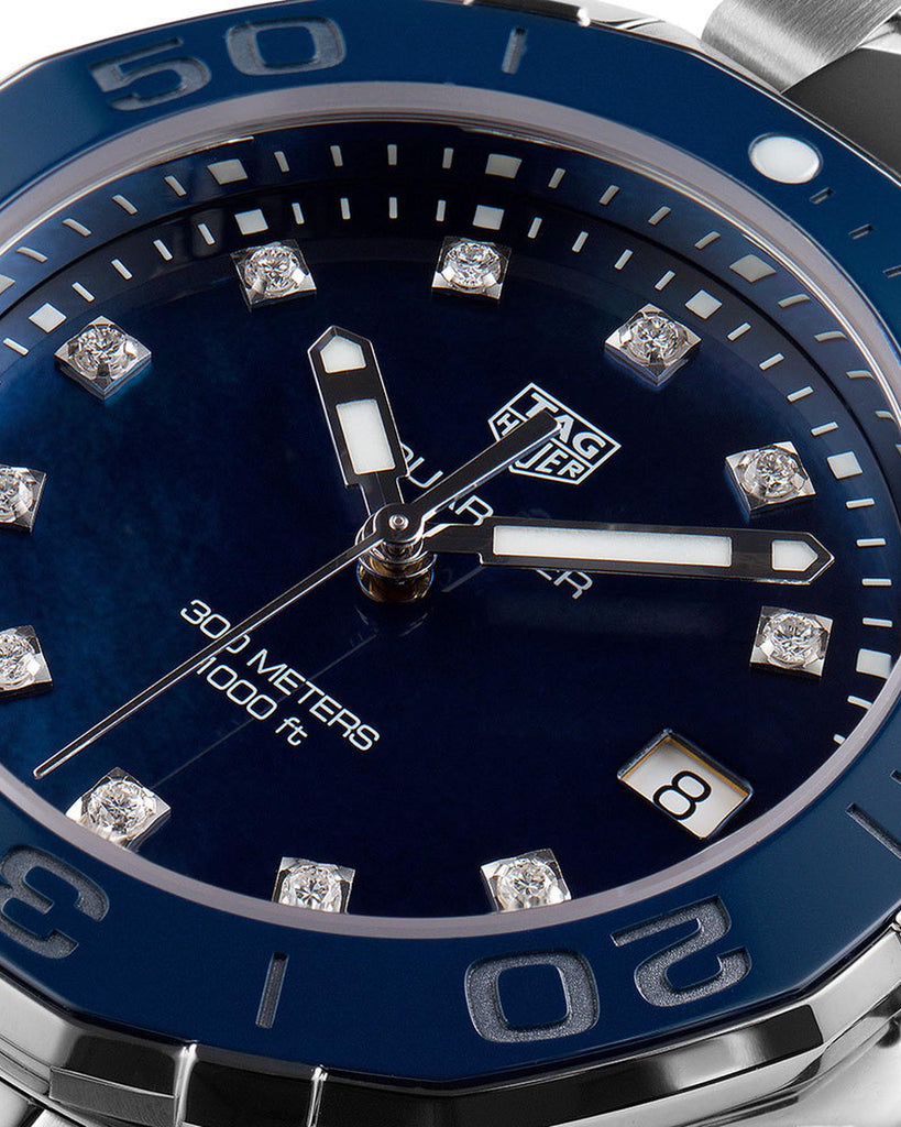 Tag Heuer Aquaracer Quartz Mother of Pearl Blue Dial Blue NATO Strap Watch for Women - WAY131L.FT6091