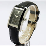 Emporio Armani Classic Black Dial Black Leather Strap Watch For Women - AR0144