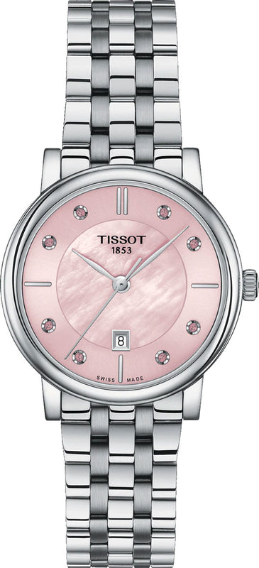 Tissot T Classic Carson Premium Lady Mother of Pearl Pink Dial Silver Steel Strap Watch For Women - T122.210.11.159.00