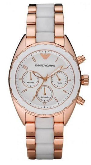 Emporio Armani Sportivo White Dial Rose Gold & White Steel Strap Watch For Women - AR5942