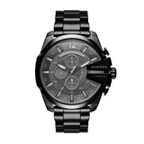 Diesel Mega Chief Chronograph Black Dial Black Steel Strap Watch For Men - DZ4355