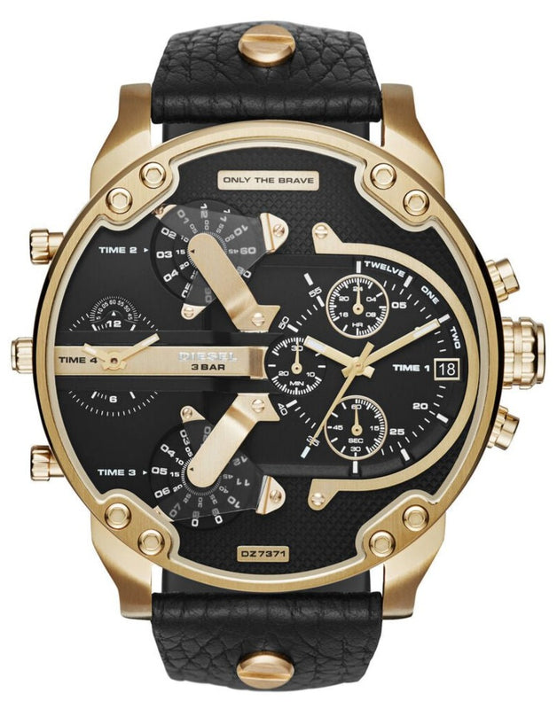 Diesel Mr Daddy Chronograph Black Dial Black Leather Strap Watch For Men - DZ7371