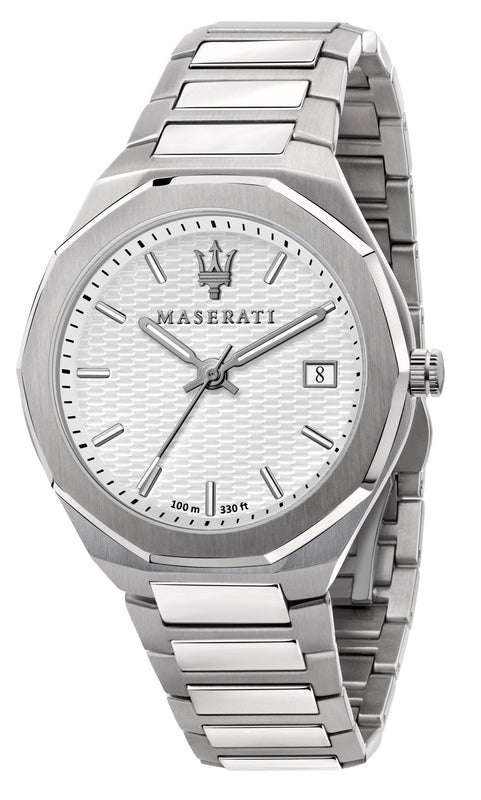 Maserati Stile 3H White Dial Silver Steel Strap Watch For Men - R8853142005