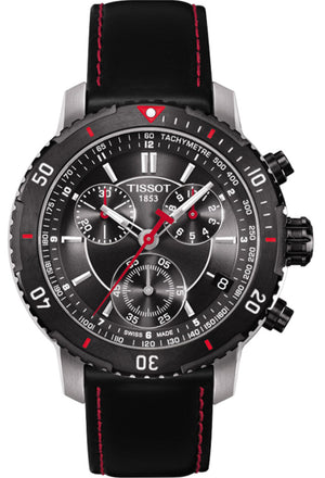 Tissot T Sport PRS 200 Chronograph Grey Dial Black Leather Strap Watch For Men - T067.417.26.051.00