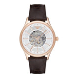 Emporio Armani Epoca White Skeletal Dial Black Leather Strap Watch For Men - AR2073