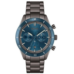 Hugo Boss Santiago Chronograph Blue Dial Grey Steel Strap Watch for Men - 1513863
