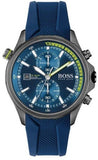 Hugo Boss Globetrotter Chronograph Blue Dial Blue Silicone Strap Watch for Men - 1513821