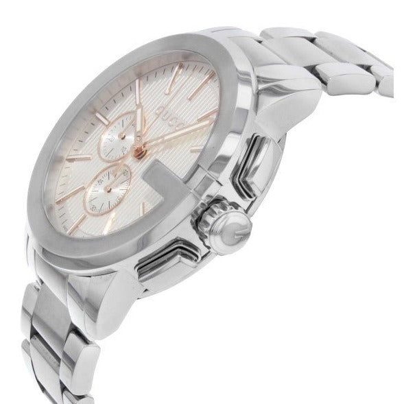 Gucci G Chrono Chronograph Silver Dial Silver Steel Strap Watch For Men - YA101201