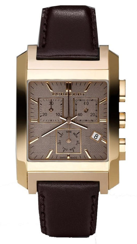 Burberry Heritage Chronograph Square Grey Dial Brown Leather Strap Watch for Men - BU1566