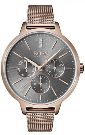 Hugo Boss Symphony Grey Dial Gold Mesh Bracelet Watch for Women - 1502424