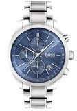 Hugo Boss Grand Prix Chronograph Blue Dial Silver Steel Strap Watch for Men - 1513478