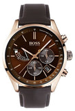 Hugo Boss Grand Prix Chronograph Brown Dial Brown Leather Strap Watch for Men - 1513605