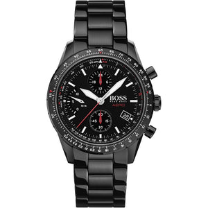 Hugo Boss Aero Chronograph Black Dial Black Steel Strap Watch for Men - 1513771