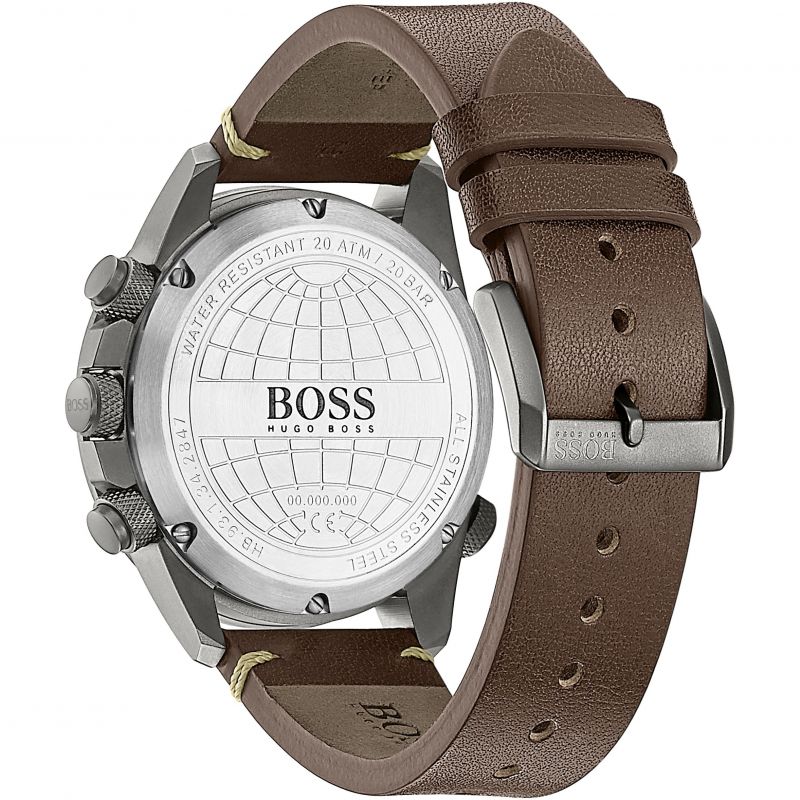 Hugo Boss Nomad Chronograph Blue Dial Brown Leather Strap Watch for Men - 1513773