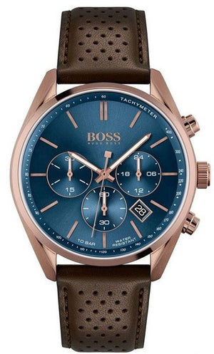Hugo Boss Champion Chronograph Blue Dial Brown Leather Strap Watch for Men - 1513817