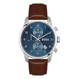 Hugo Boss Skymaster Chronograph Blue Dial Brown Leather Strap Watch for Men - 1513940