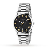 Gucci G Timeless Black Dial Silver Steel Strap Watch For Women - YA1264029A
