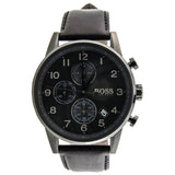 Hugo Boss Navigator Chronograph Black Dial Black Leather Strap Watch for Men - 1513497