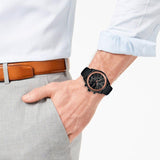 Hugo Boss Grand Prix Chronograph Black Dial Black Leather Strap Watch for Men - 1513550