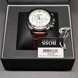 Hugo Boss Ikon Chronograph White Dial Brown Leather Strap Watch for Men - 1513175