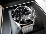 Hugo Boss Admiral Chronograph Black Dial Silver Mesh Bracelet Watch for Men - 1513904