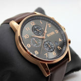 Hugo Boss Navigator Grey Dial Brown Leather Strap Watch for Men - 1513496