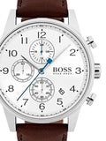 Hugo Boss Navigator Chronograph White Dial Brown Leather Strap Watch for Men - 1513495