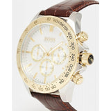 Hugo Boss Ikon Chronograph White Dial Brown Leather Strap Watch for Men - 1513174