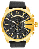 Diesel Mega Chief Chronograph Black Dial Black Leather Strap Watch For Men - DZ4344