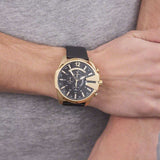 Diesel Mega Chief Chronograph Black Dial Black Leather Strap Watch For Men - DZ4344