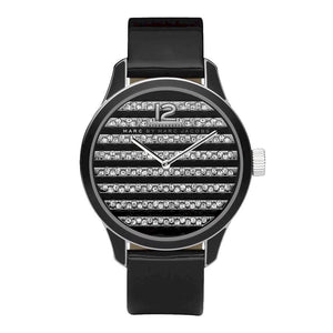 Marc Jacobs Lidia Stripe Glitz Black Dial Black Leather Strap Watch for Women - MBM1166