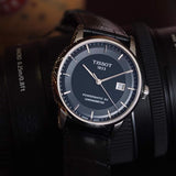 Tissot T Classic Luxury Powermatic 80 Black Dial Black Leather Strap Watch For Men - T086.408.16.051.00