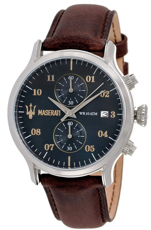 Maserati Epoca Chronograph Blue Dial Brown Leather Strap Watch For Men - R8871618001