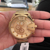 Diesel Mega Chief Chronograph Gold Dial Gold Steel Strap Watch For Men - DZ4360