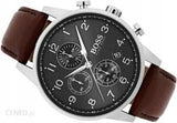 Hugo Boss Navigator Chronograph Grey Dial Brown Leather Strap Watch for Men - 1513494