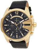 Diesel Mega Chief Chronograph Black Dial Black Leather Strap Watch For Men - DZ4344