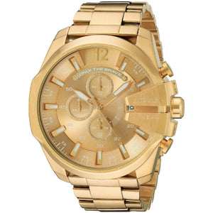 Diesel Mega Chief Chronograph Gold Dial Gold Steel Strap Watch For Men - DZ4360