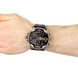 Diesel Mr Daddy 2.0 Chronograph Black Dial Black Leather Strap Watch For Men - DZ7348