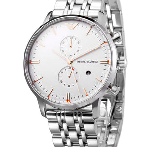 Emporio Armani Chonograph SIlver Dial Silver Steel Strap Watch For Men - AR1933