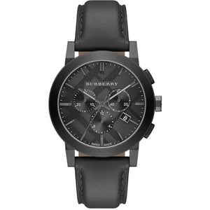Burberry The City Black Dial Black Leather Strap Watch for Men - BU9364