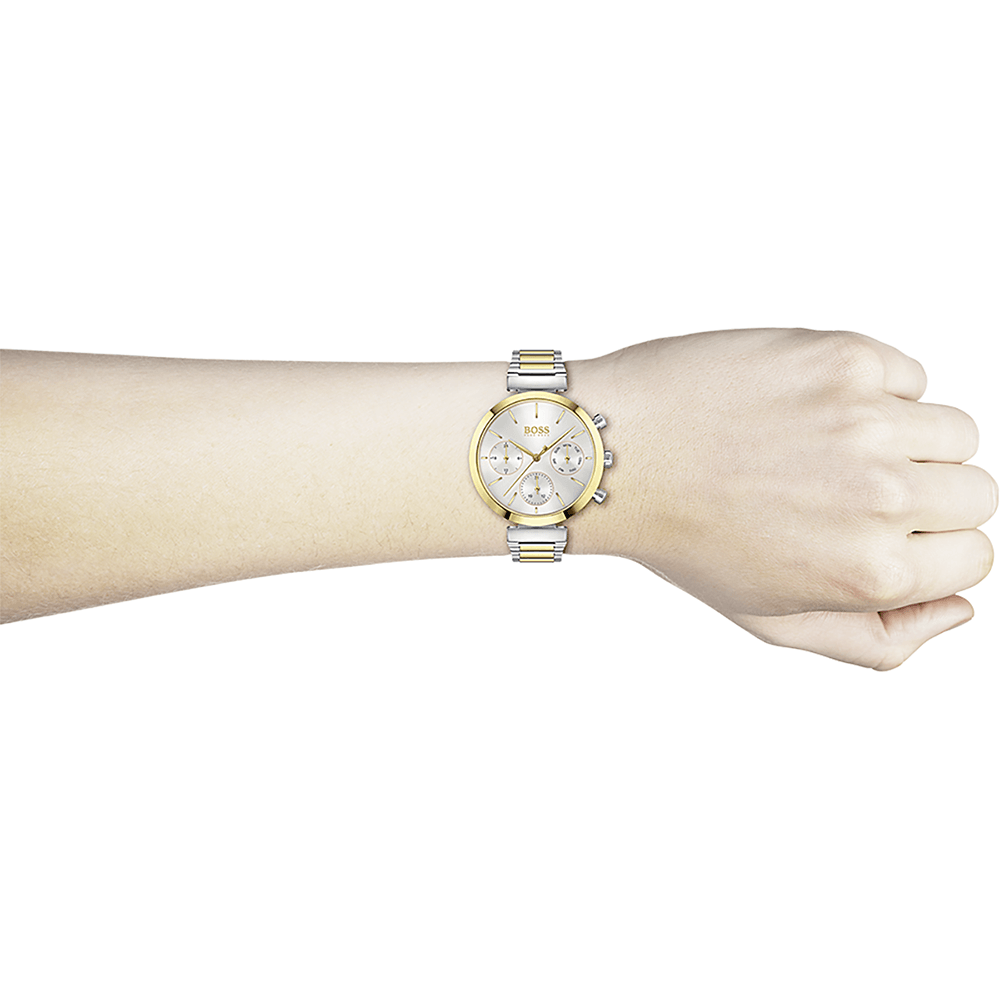 Hugo Boss Flawless Chronograph Silver Dial Two Tone Steel Strap Watch for Women - 1502550
