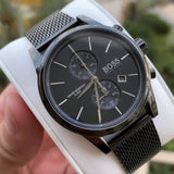 Hugo Boss Associate Chronograph Black Dial Black Mesh Bracelet Watch for Men - 1513769