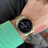 Hugo Boss Champion Chronograph Black Dial Gold Steel Strap Watch for Men - 1513848